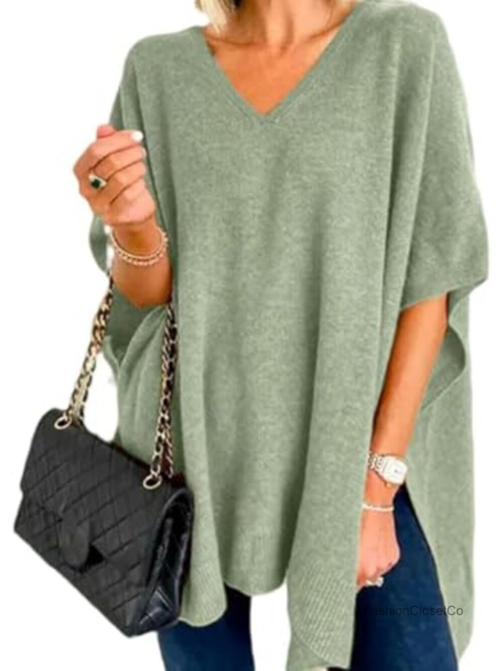 Women's Sleeveless Poncho Sweater V-Neck Batwing Shawl High-Low Hem Loose Fit